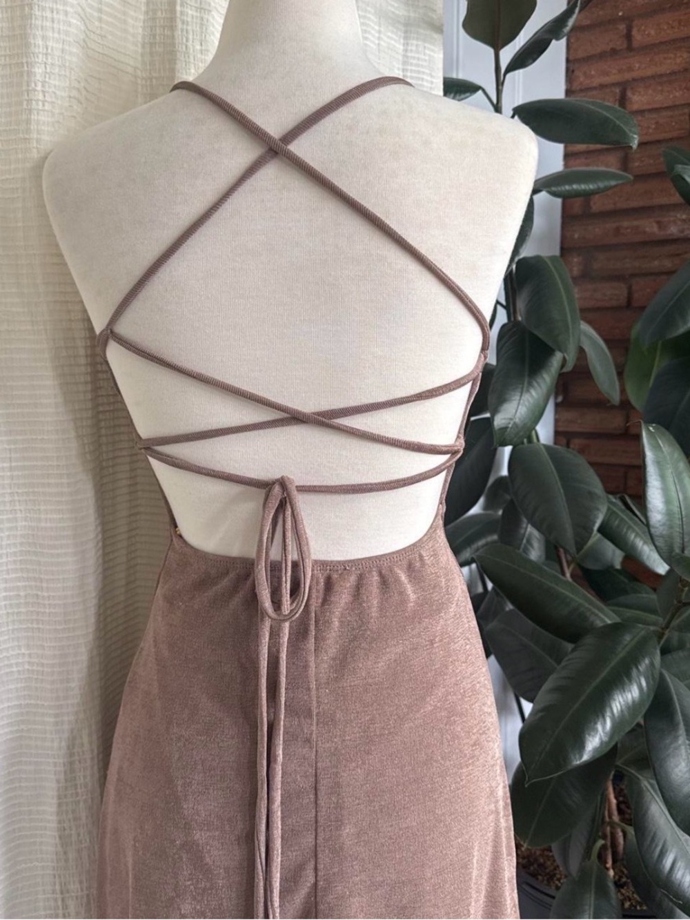 Love Tree Rosewood Satin-Effect Backless Slip Dress